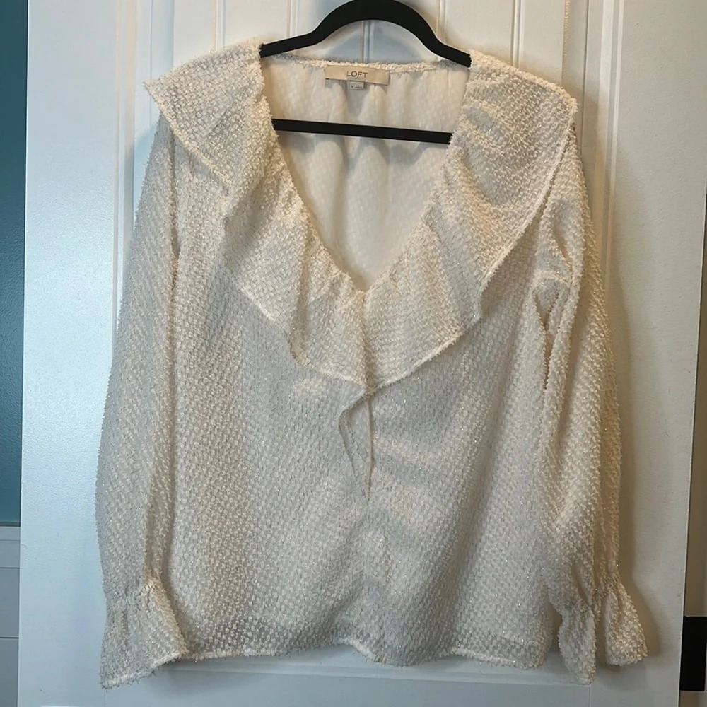LOFT Ivory Ruffle Blouse
